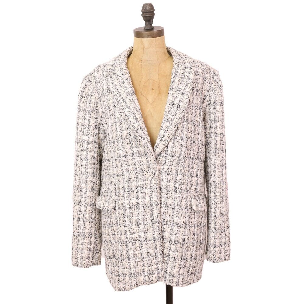 RACHEL ZOE Texured Tweed Blazer Coat 10 White/Cream/Black Suit B75